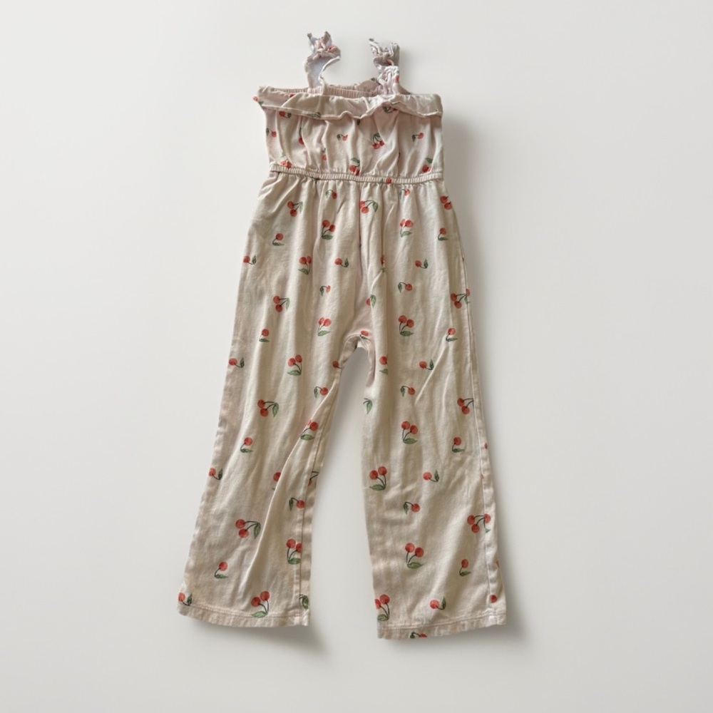 Old Navy Cherry Romper Size 5 Pink Tie Strap Wide Leg Cotton Cute‎ Summer - Picture 4 of 6